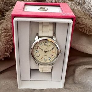 Xhilaration Women's Multicolor Dial Watch with White Strap